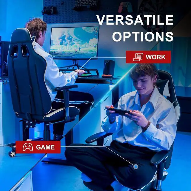 Alt view image 3 of 7 - GTRACING Gaming Chair with Footrest, High Back Computer Chair Ergonomic Game Desk Chair Racing Executive Adjustable Swivel Rocker with Headrest and Lumbar Support (White)