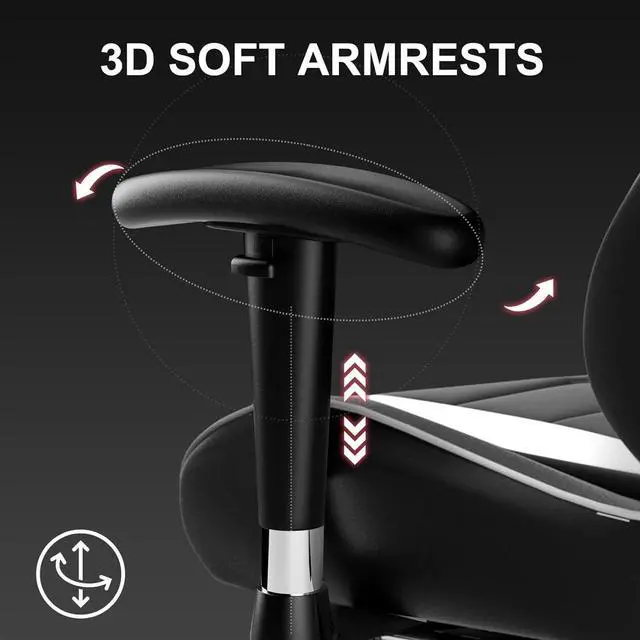 Alt view image 6 of 7 - GTRACING Gaming Chair with Footrest, High Back Computer Chair Ergonomic Game Desk Chair Racing Executive Adjustable Swivel Rocker with Headrest and Lumbar Support (White)