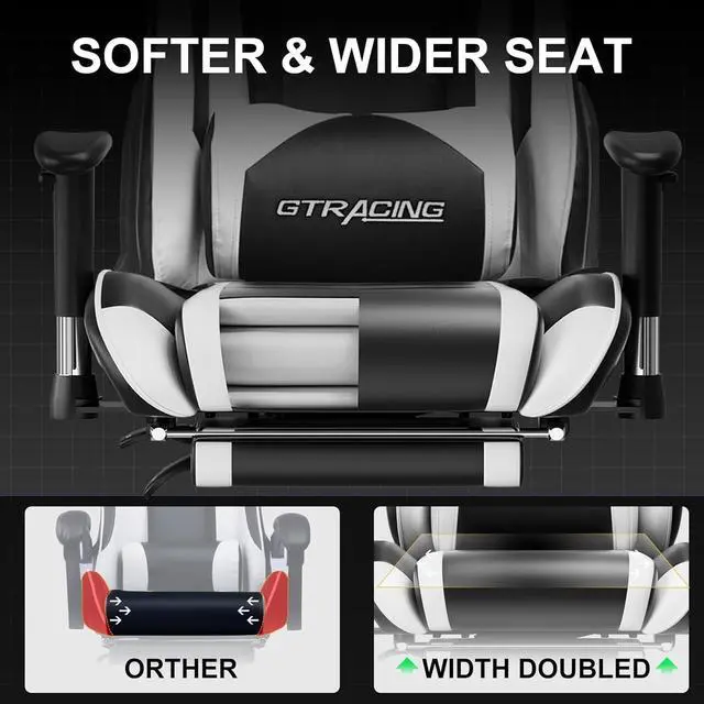 Alt view image 7 of 7 - GTRACING Gaming Chair with Footrest, High Back Computer Chair Ergonomic Game Desk Chair Racing Executive Adjustable Swivel Rocker with Headrest and Lumbar Support (White)