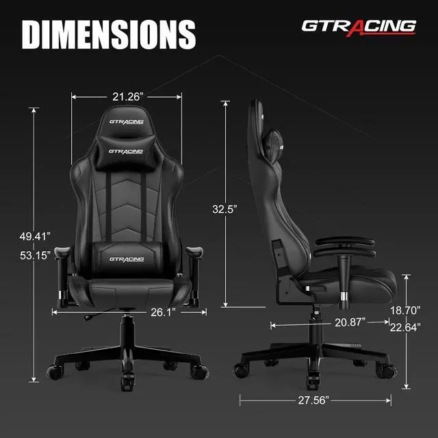 Alt view image 2 of 7 - GTRACING Gaming Chair Racing Office Computer Ergonomic Video Game Chair Backrest and Seat Height Adjustable Swivel Recliner with Headrest and Lumbar Pillow Esports Chair (Black)
