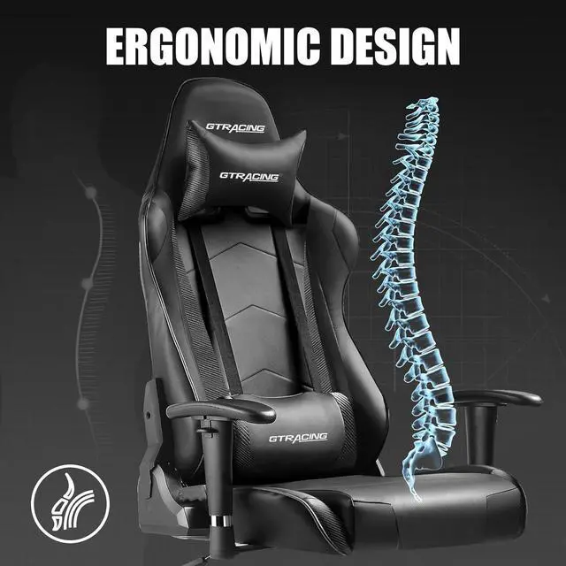 Alt view image 3 of 7 - GTRACING Gaming Chair Racing Office Computer Ergonomic Video Game Chair Backrest and Seat Height Adjustable Swivel Recliner with Headrest and Lumbar Pillow Esports Chair (Black)