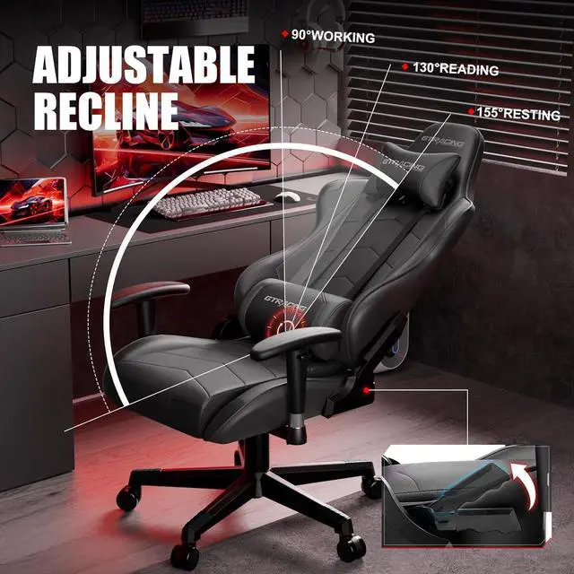 Alt view image 6 of 7 - GTRACING Gaming Chair Racing Office Computer Ergonomic Video Game Chair Backrest and Seat Height Adjustable Swivel Recliner with Headrest and Lumbar Pillow Esports Chair (Black)