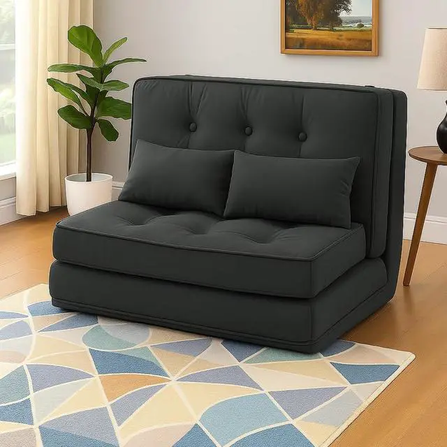 Main image of GTRACING Folding Sofa Bed,Convertible Sleeper Chair with Pillows,Fold Out Chair Bed&Fabric Floor Couch,Foldable Mattress with Adjustable Backrest for Living Room,Guest Room,Dorm (Black)