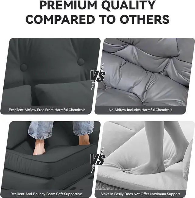 Alt view image 5 of 6 - GTRACING Folding Sofa Bed,Convertible Sleeper Chair with Pillows,Fold Out Chair Bed&Fabric Floor Couch,Foldable Mattress with Adjustable Backrest for Living Room,Guest Room,Dorm (Black)