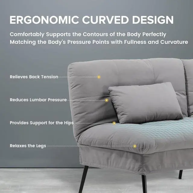 Alt view image 5 of 7 - GTRACING Convertible Sofa Bed,68Fabric Couch with Adjustable Backrest,Loveseat Recliner Sleeper Living Room Furniture futon Set (Grey)