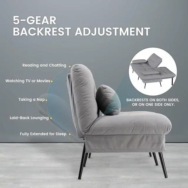 Alt view image 6 of 7 - GTRACING Convertible Sofa Bed,68Fabric Couch with Adjustable Backrest,Loveseat Recliner Sleeper Living Room Furniture futon Set (Grey)