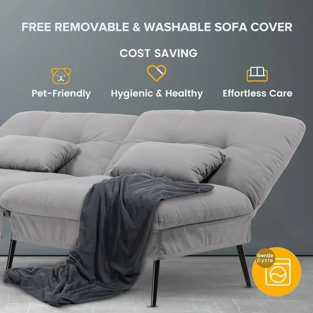 Alt view image 7 of 7 - GTRACING Convertible Sofa Bed,68Fabric Couch with Adjustable Backrest,Loveseat Recliner Sleeper Living Room Furniture futon Set (Grey)