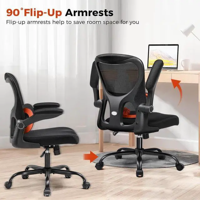 Alt view image 5 of 7 - GTPLAYER Ergonomic Office Chair with Adjustable Lumbar Support, High Back Mesh Computer Desk Chair with Flip-up Armrests, 3D Saddle Cushion, Back Pain Relief (Black)