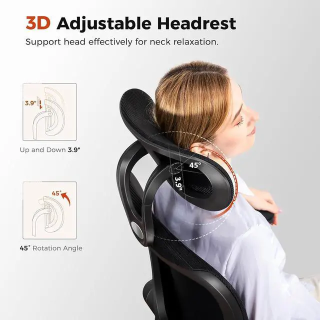 Alt view image 4 of 7 - GTPLAYER Ergonomic Office Desk Chair with 3D Adjustable Lumbar Support & Headrest, High Back Executive Computer Chair Comfy for Back Pain Relief, Flip-up Armrests (Black)