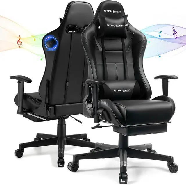 Main image of GTPLAYER Gaming Chair with Bluetooth Speakers, Ergonomic Office Chair with Footrest & Lumbar Support, Height Adjustable Swivel Video Game Chair for Adults, 300lb Max Black