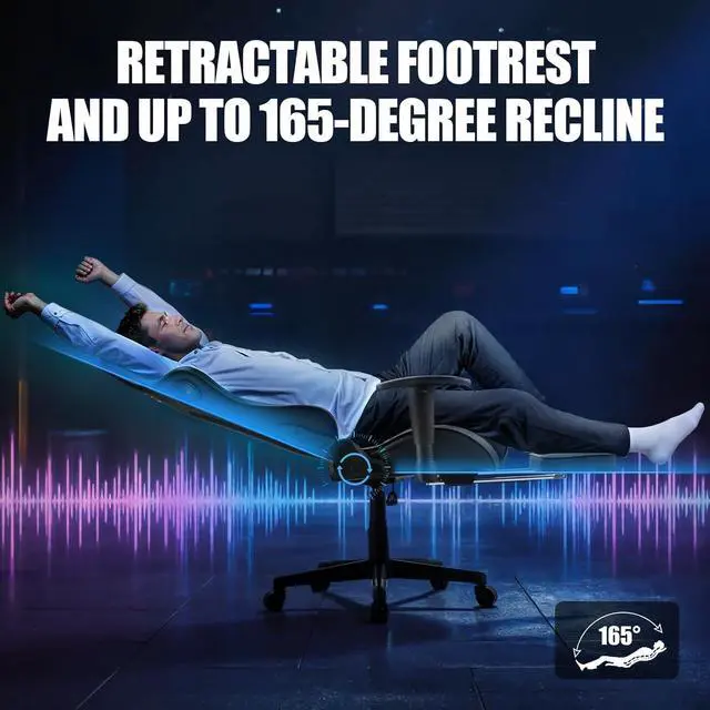 Alt view image 6 of 6 - GTPLAYER Gaming Chair with Bluetooth Speakers, Ergonomic Office Chair with Footrest & Lumbar Support, Height Adjustable Swivel Video Game Chair for Adults, 300lb Max Black