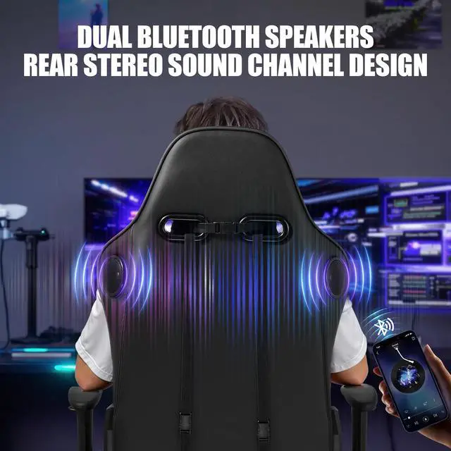 Alt view image 4 of 6 - GTPLAYER Gaming Chair with Bluetooth Speakers, Ergonomic Office Chair with Footrest & Lumbar Support, Height Adjustable Swivel Video Game Chair for Adults, 300lb Max Black