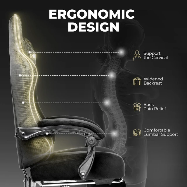 Alt view image 3 of 7 - Gaming Chair, Big and Tall, High Back Ergonomic with Pocket Spring Cushion, Footrest, Lumbar Support, 400 lbs Swivel Office Chair for Adults