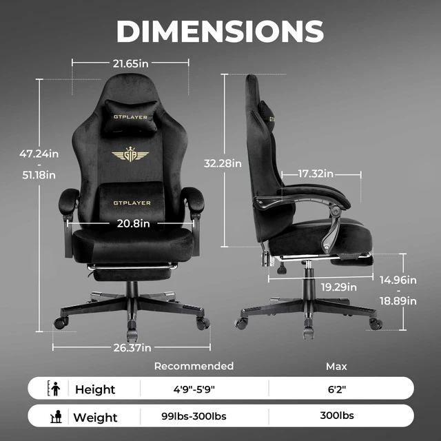 Alt view image 7 of 7 - Gaming Chair, Big and Tall, High Back Ergonomic with Pocket Spring Cushion, Footrest, Lumbar Support, 400 lbs Swivel Office Chair for Adults