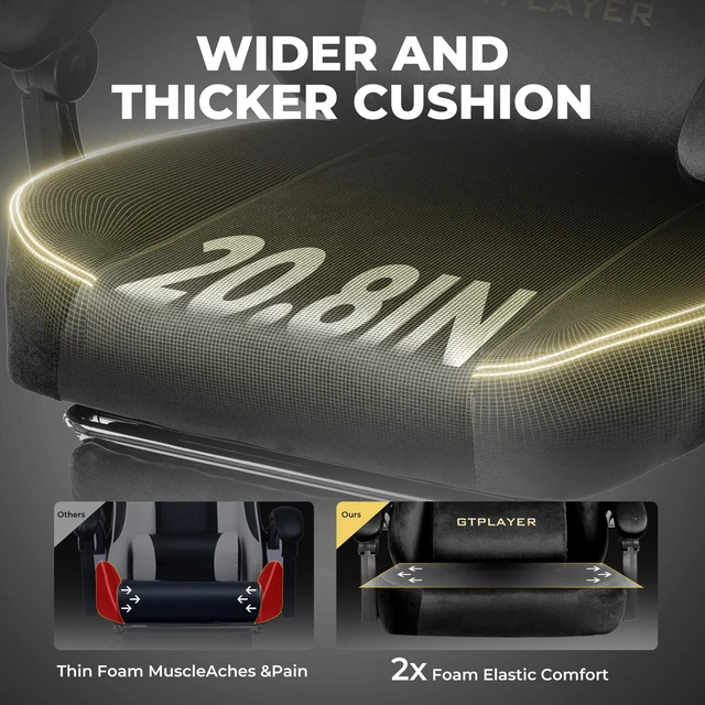 Alt view image 4 of 7 - Gaming Chair, Big and Tall, High Back Ergonomic with Pocket Spring Cushion, Footrest, Lumbar Support, 400 lbs Swivel Office Chair for Adults