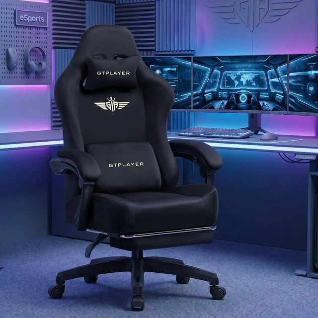 Alt view image 2 of 7 - Gaming Chair, Big and Tall, High Back Ergonomic with Pocket Spring Cushion, Footrest, Lumbar Support, 400 lbs Swivel Office Chair for Adults