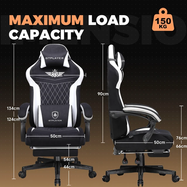 Alt view image 7 of 7 - Gaming Chair with Footrest, Big and Tall Video Game Chairs with Lumbar Support, Computer Chair for Adults with Extended Backrest, Ergonomic Reclining Silla Gamer, Fabric