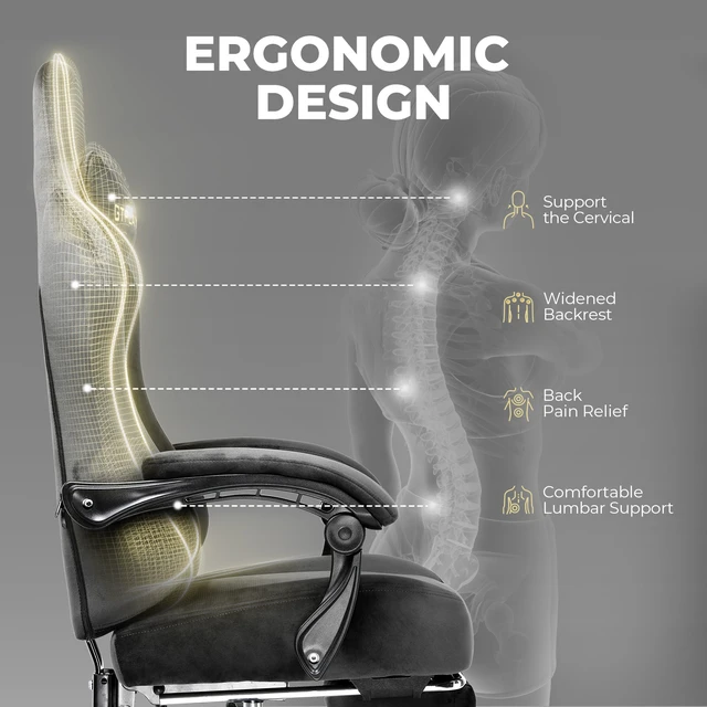 Alt view image 5 of 7 - Gaming Chair, Big and Tall, High Back Ergonomic with Pocket Spring Cushion, Footrest, Lumbar Support, 400 lbs Swivel Office Chair for Adults Grey-Velvet