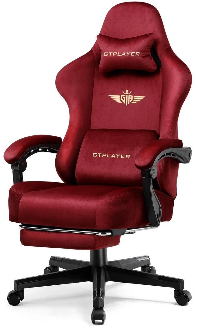 Main image of Gaming Chair, Big and Tall, High Back Ergonomic with Pocket Spring Cushion, Footrest, Lumbar Support, 400 lbs Swivel Office Chair for Adults Red-Velvet
