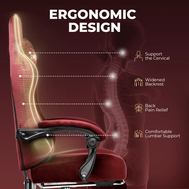 Alt view image 4 of 7 - Gaming Chair, Big and Tall, High Back Ergonomic with Pocket Spring Cushion, Footrest, Lumbar Support, 400 lbs Swivel Office Chair for Adults Red-Velvet