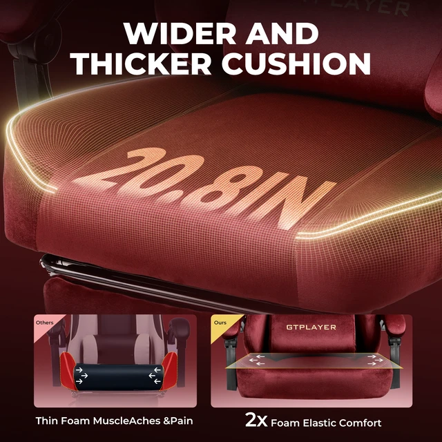 Alt view image 3 of 7 - Gaming Chair, Big and Tall, High Back Ergonomic with Pocket Spring Cushion, Footrest, Lumbar Support, 400 lbs Swivel Office Chair for Adults Red-Velvet