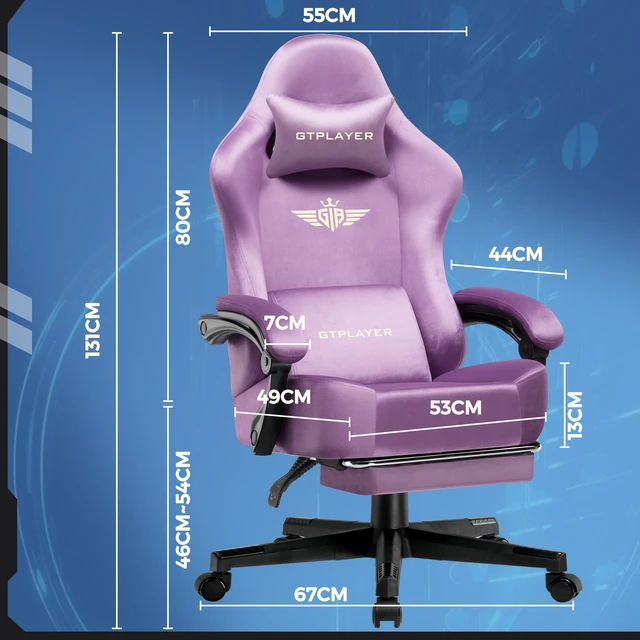 Alt view image 3 of 7 - Gaming Chair, Big and Tall, High Back Ergonomic with Pocket Spring Cushion, Footrest, Lumbar Support, 400 lbs Swivel Office Chair for Adults Light Purple-Velvet