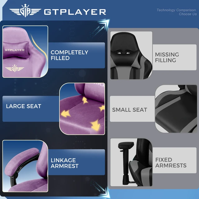 Alt view image 7 of 7 - Gaming Chair, Big and Tall, High Back Ergonomic with Pocket Spring Cushion, Footrest, Lumbar Support, 400 lbs Swivel Office Chair for Adults Light Purple-Velvet