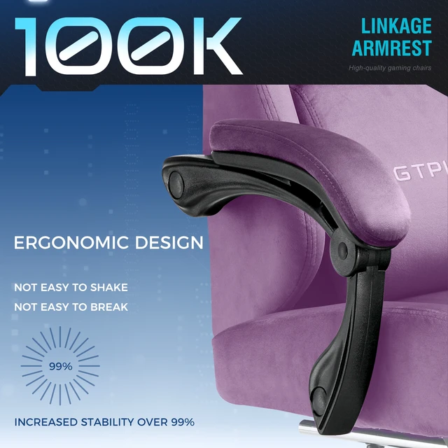 Alt view image 6 of 7 - Gaming Chair, Big and Tall, High Back Ergonomic with Pocket Spring Cushion, Footrest, Lumbar Support, 400 lbs Swivel Office Chair for Adults Light Purple-Velvet