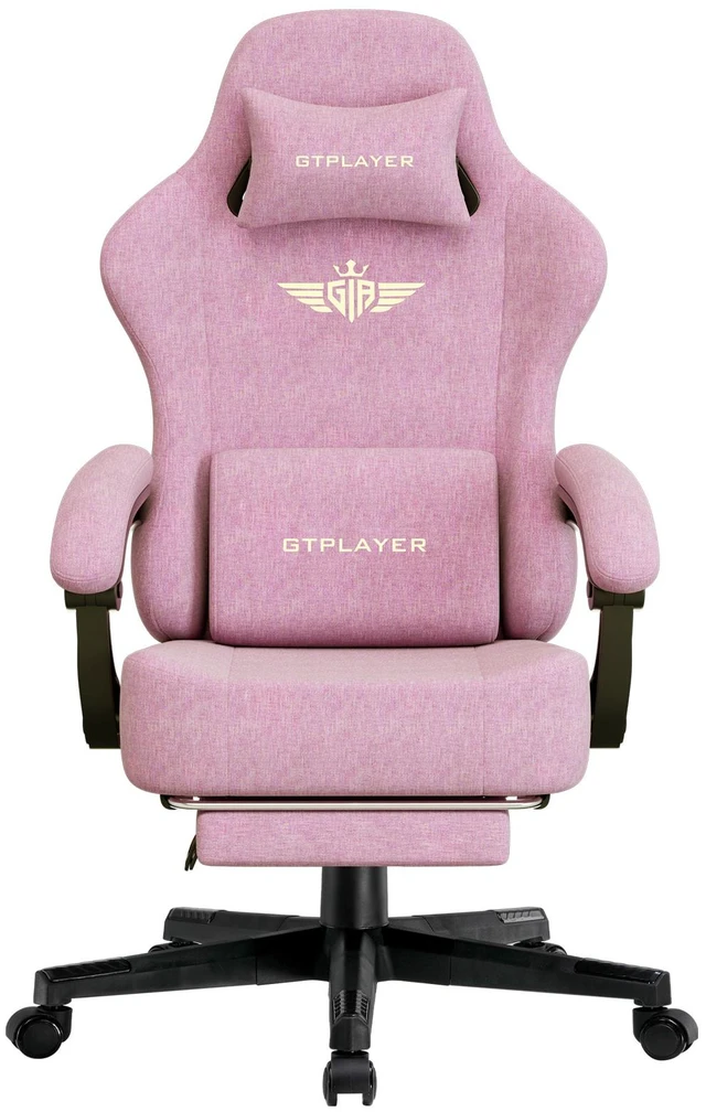 Main image of Gaming Chair, Big and Tall, High Back Ergonomic with Pocket Spring Cushion, Footrest, Lumbar Support, 400 lbs Swivel Office Chair for Adults Pink-Linen
