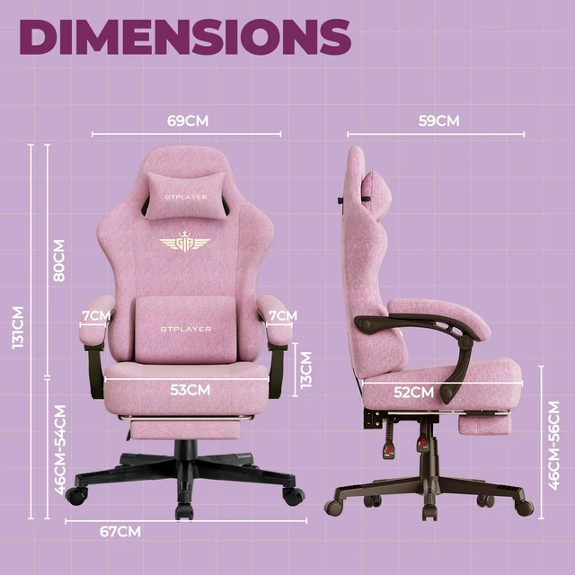 Alt view image 7 of 7 - Gaming Chair, Big and Tall, High Back Ergonomic with Pocket Spring Cushion, Footrest, Lumbar Support, 400 lbs Swivel Office Chair for Adults Pink-Linen
