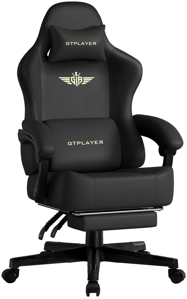 Main image of Gaming Chair, Big and Tall, High Back Ergonomic with Pocket Spring Cushion, Footrest, Lumbar Support, 400 lbs Swivel Office Chair for Adults Black-PU Leather PU-Leather