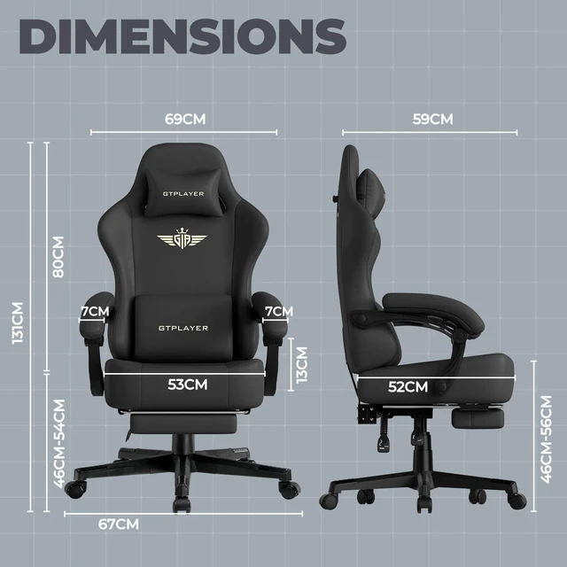 Alt view image 7 of 7 - Gaming Chair, Big and Tall, High Back Ergonomic with Pocket Spring Cushion, Footrest, Lumbar Support, 400 lbs Swivel Office Chair for Adults Black-PU Leather PU-Leather