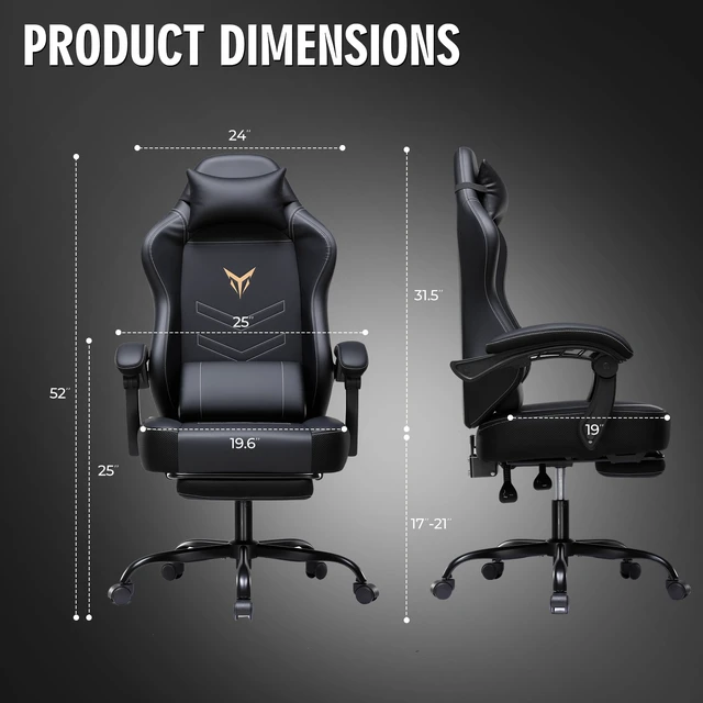 Alt view image 6 of 7 - Gaming Chair, Office Chair High Back Computer Chair with/without Footrest for Adults, Leather Desk Chair Executive Ergonomic Height Adjustable with Headrest and Lumbar Support, 300lbs, balck/grey