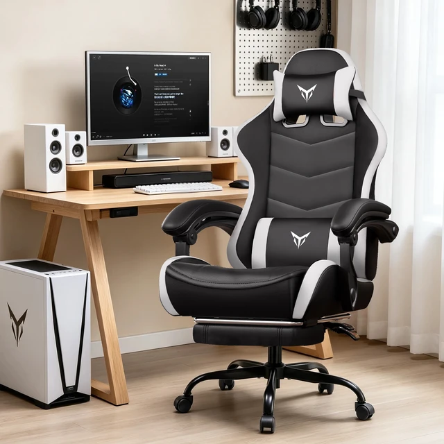 Alt view image 2 of 7 - Gaming Chair, Ergonomic Computer Chair 350lbs High Back for Adults, Height Adjustable Video Game Chair with Headrest and Lumbar Support, 360° Swivel, PU Leather
