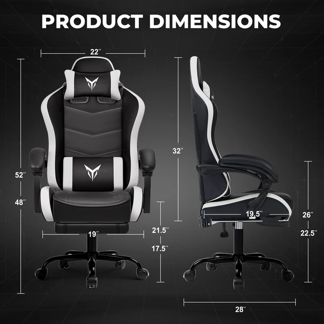 Alt view image 7 of 7 - Gaming Chair, Ergonomic Computer Chair 350lbs High Back for Adults, Height Adjustable Video Game Chair with Headrest and Lumbar Support, 360° Swivel, PU Leather