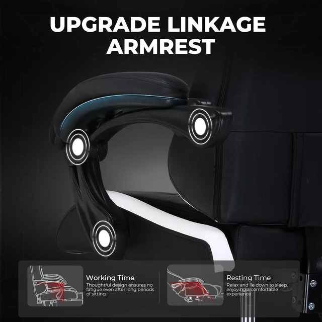 Alt view image 4 of 7 - Gaming Chair, Ergonomic Computer Chair 350lbs High Back for Adults, Height Adjustable Video Game Chair with Headrest and Lumbar Support, 360° Swivel, PU Leather