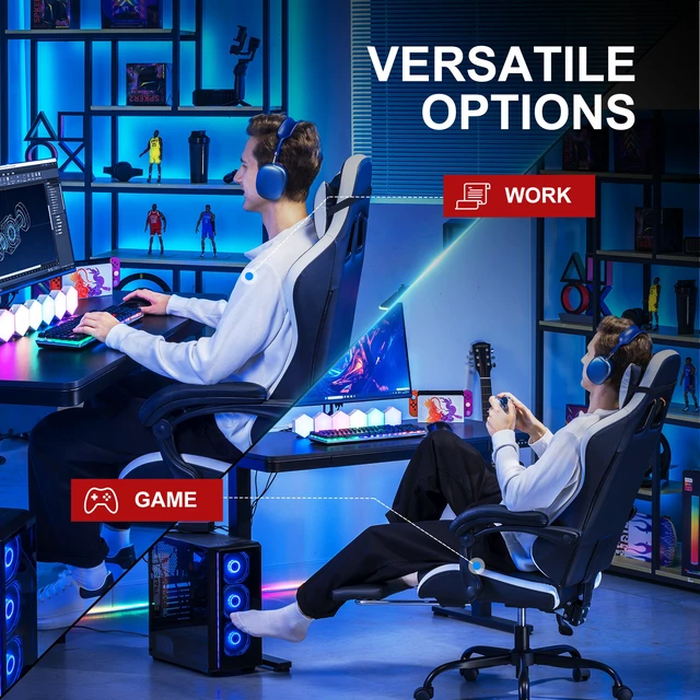 Alt view image 3 of 7 - Gaming Chair, Ergonomic Computer Chair 350lbs High Back for Adults, Height Adjustable Video Game Chair with Headrest and Lumbar Support, 360° Swivel, PU Leather