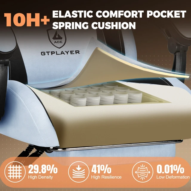 Alt view image 3 of 7 - Gaming Chair with Footrest, Big and Tall Video Game Chairs with Lumbar Support, Computer Chair for Adults with Extended Backrest, Ergonomic Reclining Silla Gamer, Fabric Light Blue