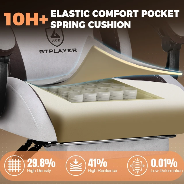 Alt view image 3 of 7 - Gaming Chair with Footrest, Big and Tall Video Game Chairs with Lumbar Support, Computer Chair for Adults with Extended Backrest, Ergonomic Reclining Silla Gamer, Fabric Brown