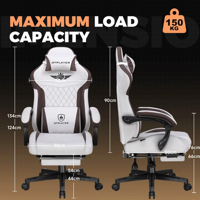 Alt view image 7 of 7 - Gaming Chair with Footrest, Big and Tall Video Game Chairs with Lumbar Support, Computer Chair for Adults with Extended Backrest, Ergonomic Reclining Silla Gamer, Fabric Brown