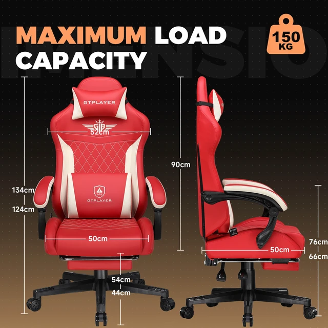 Alt view image 5 of 7 - Gaming Chair with Footrest, Big and Tall Video Game Chairs with Lumbar Support, Computer Chair for Adults with Extended Backrest, Ergonomic Reclining Silla Gamer, Fabric Red