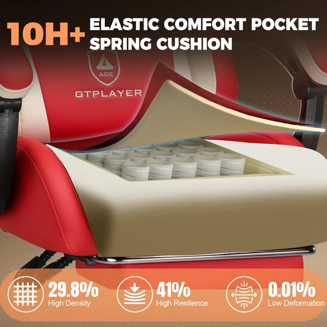 Alt view image 3 of 7 - Gaming Chair with Footrest, Big and Tall Video Game Chairs with Lumbar Support, Computer Chair for Adults with Extended Backrest, Ergonomic Reclining Silla Gamer, Fabric Red