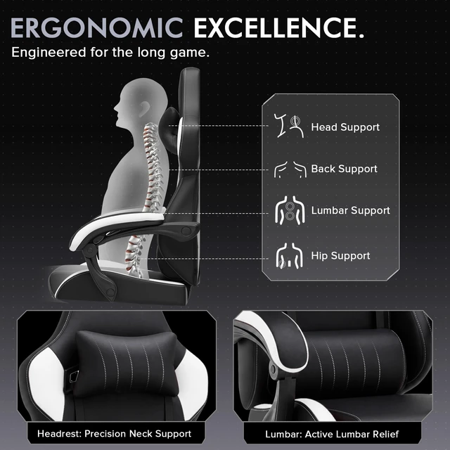 Alt view image 4 of 7 - Gaming Chair with Footrest, High Back Computer Chairs for Adults with Linkage Armrest Lumbar Support Heavy Duty 350lbs Ergonomic Swivel PC Game Chair for Office