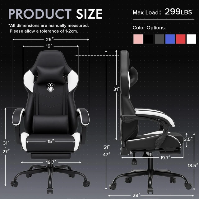 Alt view image 7 of 7 - Gaming Chair with Footrest, High Back Computer Chairs for Adults with Linkage Armrest Lumbar Support Heavy Duty 350lbs Ergonomic Swivel PC Game Chair for Office
