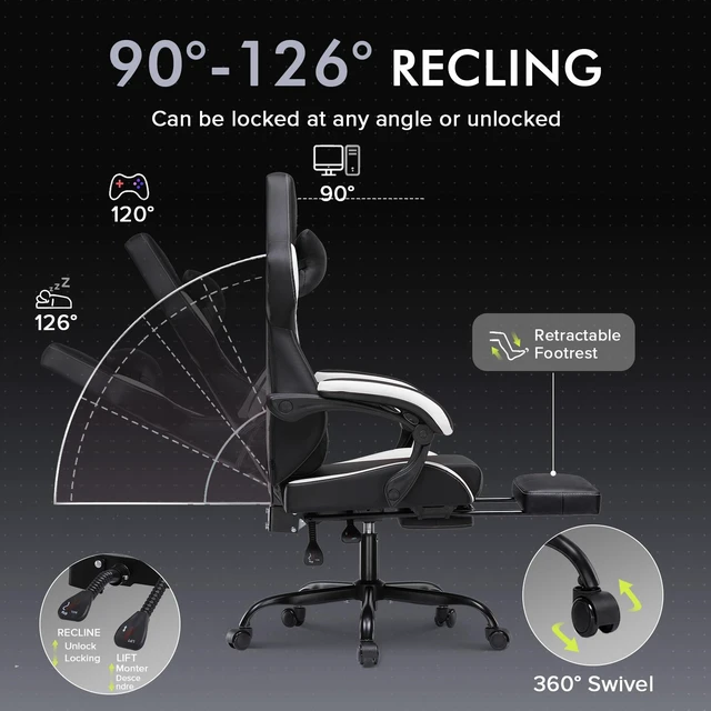 Alt view image 5 of 7 - Gaming Chair with Footrest, High Back Computer Chairs for Adults with Linkage Armrest Lumbar Support Heavy Duty 350lbs Ergonomic Swivel PC Game Chair for Office