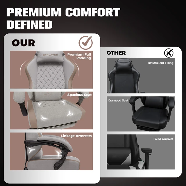 Alt view image 2 of 6 - Gaming Chair, Ergonomic Computer Chair with Footrest and Lumbar Support, High Back Recliner Chair 350lbs, Height Adjustable for Home Office Light Brown