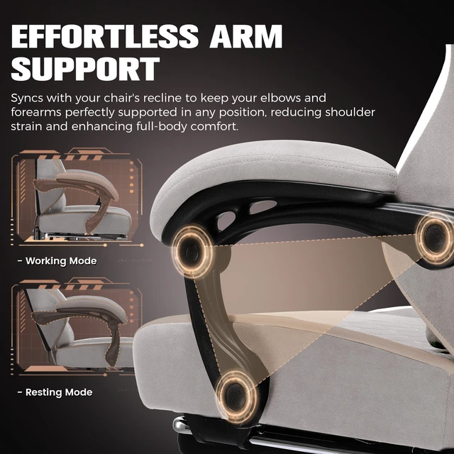 Alt view image 5 of 6 - Gaming Chair, Ergonomic Computer Chair with Footrest and Lumbar Support, High Back Recliner Chair 350lbs, Height Adjustable for Home Office Light Brown