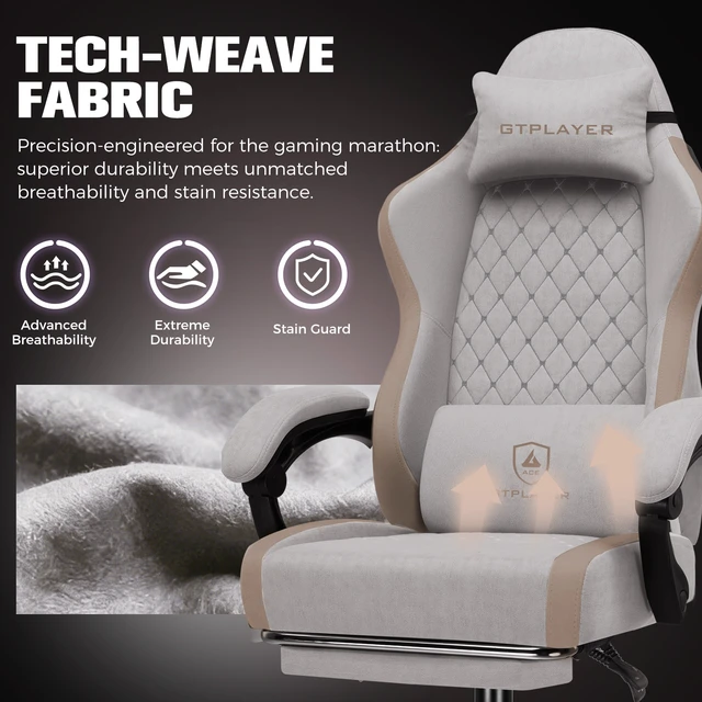 Alt view image 6 of 6 - Gaming Chair, Ergonomic Computer Chair with Footrest and Lumbar Support, High Back Recliner Chair 350lbs, Height Adjustable for Home Office Light Brown