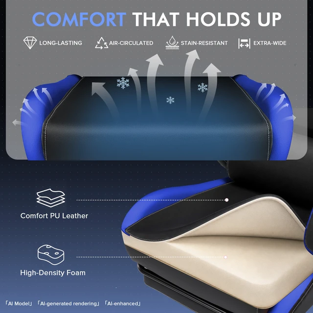 Alt view image 3 of 7 - Gaming Chair with Footrest, High Back Computer Chairs for Adults with Linkage Armrest Lumbar Support Heavy Duty 350lbs Ergonomic Swivel PC Game Chair for Office Blue