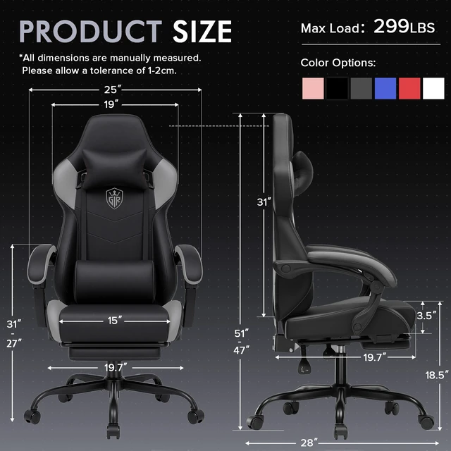 Alt view image 7 of 7 - Gaming Chair with Footrest, High Back Computer Chairs for Adults with Linkage Armrest Lumbar Support Heavy Duty 350lbs Ergonomic Swivel PC Game Chair for Office Grey